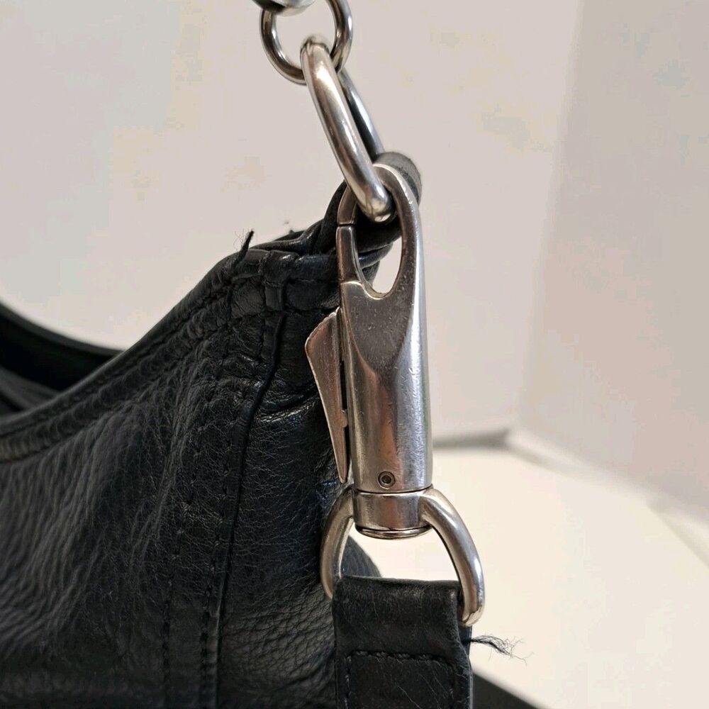 Anee Klein II Black Leather Handbag With Silver Metal  Handle And Shoulder Strap - Picture 5 of 14
